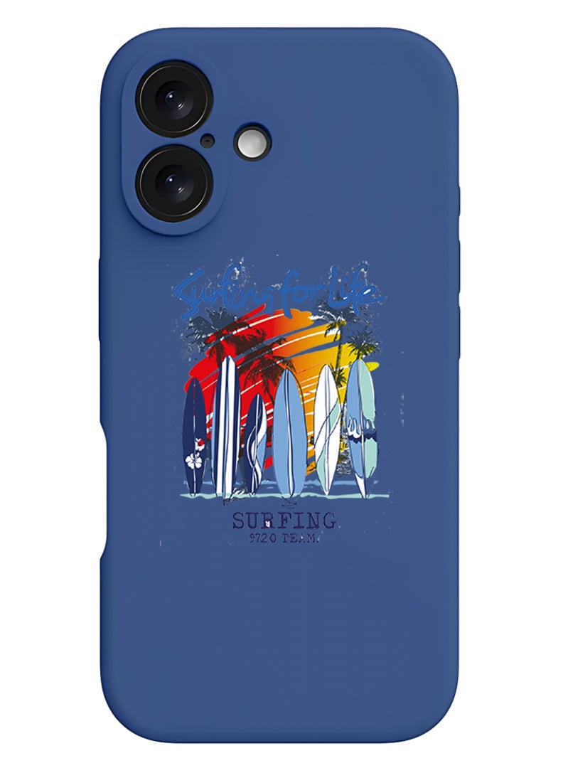 Theodor iPhone 16 Blue Protective Slim Fit Case Liquid Silicone Cover with Full Body Protection Anti-Scratch Shockproof Case For iPhone - Surfing for life - Image 1