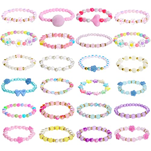 Dxhycc 24 Pieces Princess Bracelets Girls Beaded Bracelets Little Girls Costume Jewelry Set for Birthday Party Favors - Image 1