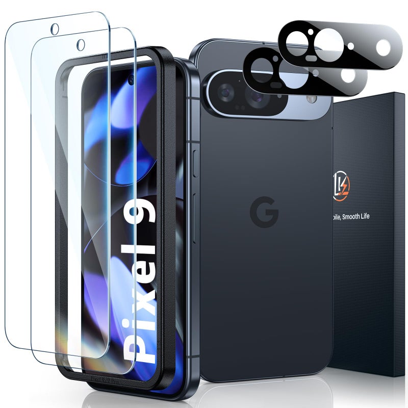 LK 2 Pack for Google Pixel 9 Screen Protector with 2 Pack Camera Lens Protector HD Ultrathin 9H Hardness Tempered Glass Screen Protector for Pixel 9 Fingerprint Compatible BubbleFree - Image 3