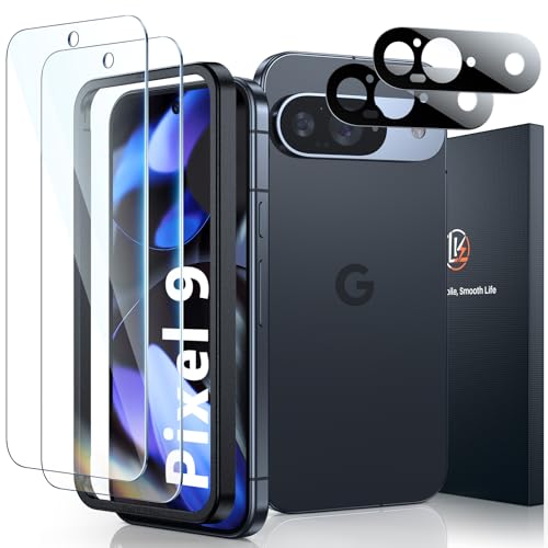 LK 2 Pack for Google Pixel 9 Screen Protector with 2 Pack Camera Lens Protector HD Ultrathin 9H Hardness Tempered Glass Screen Protector for Pixel 9 Fingerprint Compatible BubbleFree - Image 1