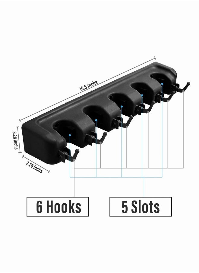 Generic Mop Broom Holder, SYOSI Mop and Broom Holder Wall Mount Heavy Duty Broom Holder Wall Mounted or Tool Organizer for Home Garden Garage And Storage (5 Positions with 6 Hooks) (Black)  - Image 5