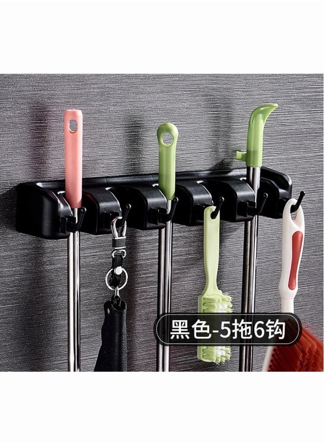 Generic Mop Broom Holder, SYOSI Mop and Broom Holder Wall Mount Heavy Duty Broom Holder Wall Mounted or Tool Organizer for Home Garden Garage And Storage (5 Positions with 6 Hooks) (Black)  - Image 4
