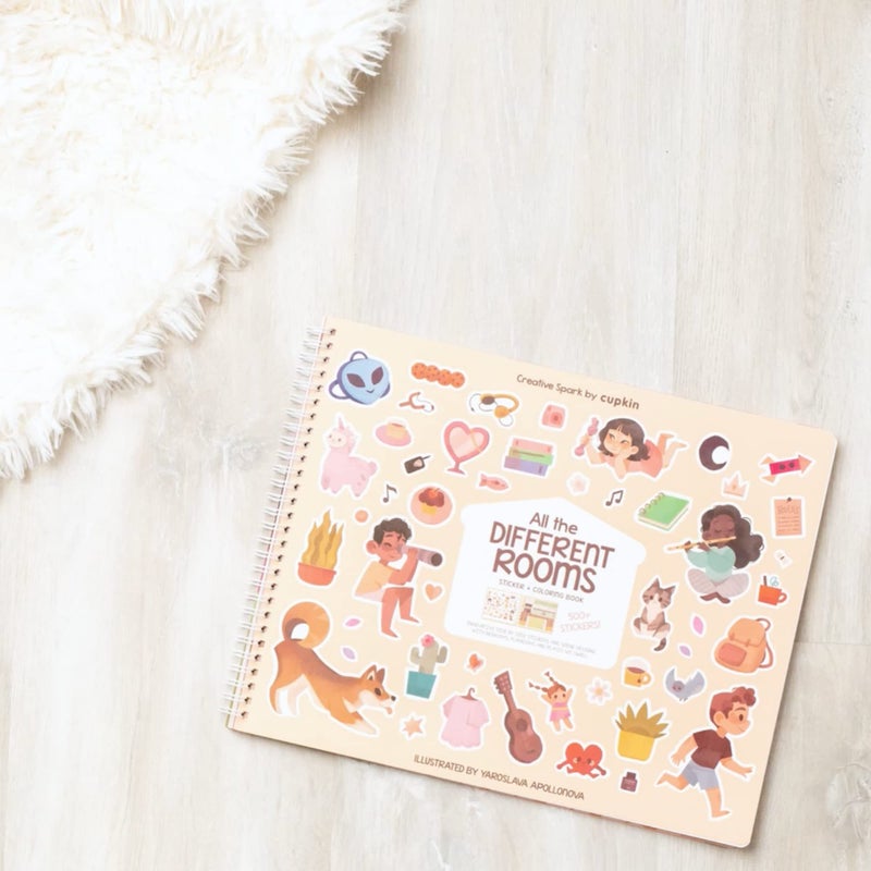 CUPKIN All The Different Rooms Fashion Sticker + Coloring Book for Girls and Boys (500+ Stickers & 12 Scenes) by Cupkin - Side by Side Activity Book Design - Sticker + Coloring Books for Kids Ages 8-10 - Image 5