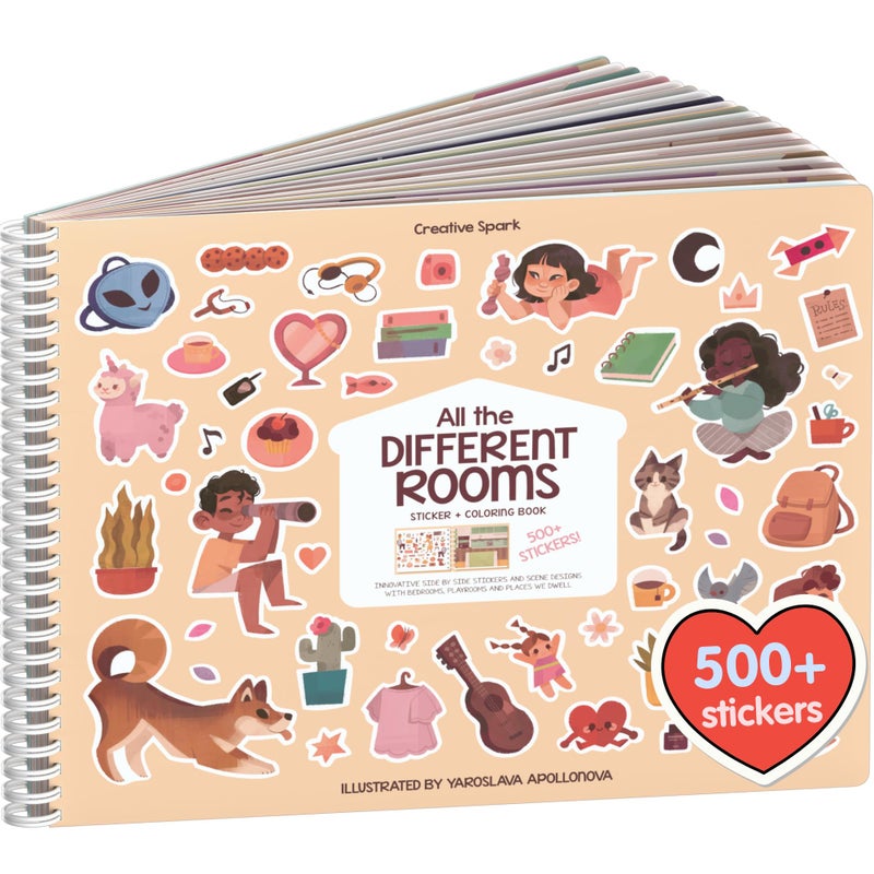 CUPKIN All The Different Rooms Fashion Sticker + Coloring Book for Girls and Boys (500+ Stickers & 12 Scenes) by Cupkin - Side by Side Activity Book Design - Sticker + Coloring Books for Kids Ages 8-10 - Image 1