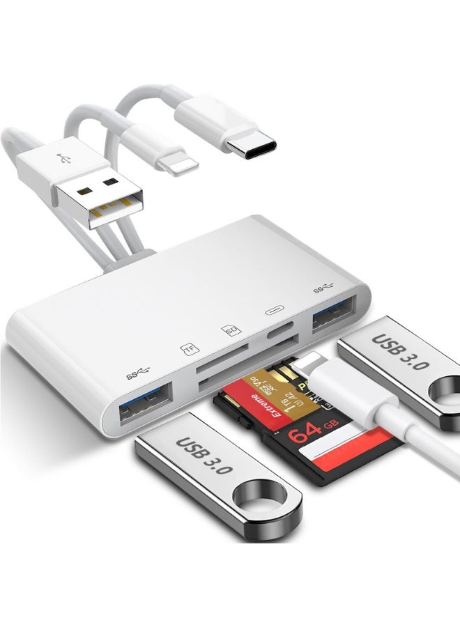 7-in-1 Memory Card Reader Universal SD Card Reader for iPhone/iPad with USB3.0/USB C Connector  SD/TF Card Slots USB OTG Adapters Supports SD/Micro SD/SDHC/SDXC/MMC Memory Cards - Image 1