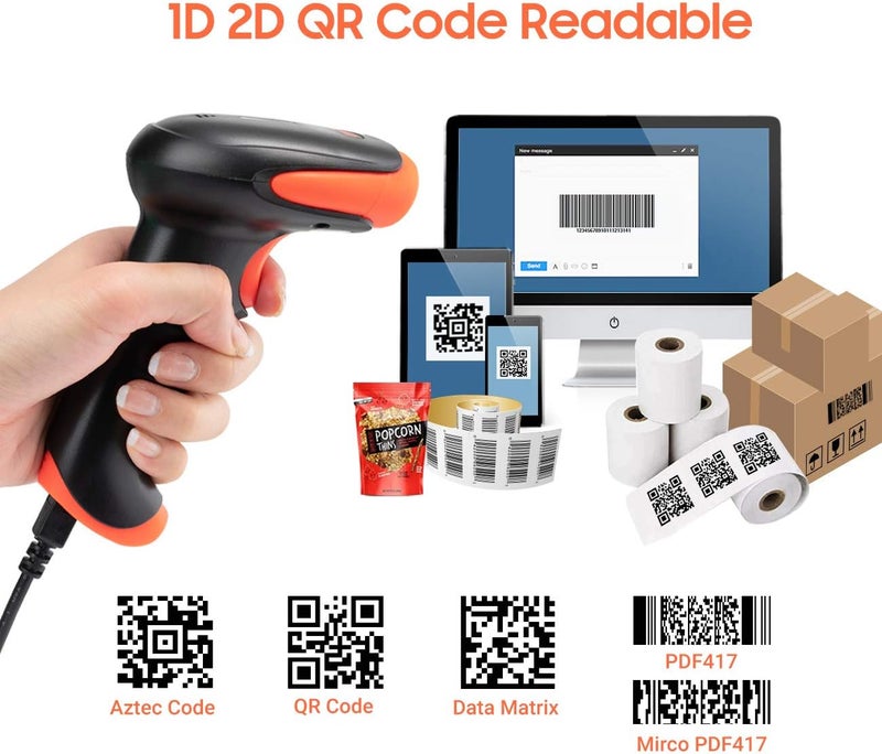 Tera Wireless 2D QR Barcode Scanner with Stand, 3 in 1 Compatible with Bluetooth & 2.4GHz Wireless & USB Wired Barcode Reader Handheld Bar Code Reader HW0001 - Image 4