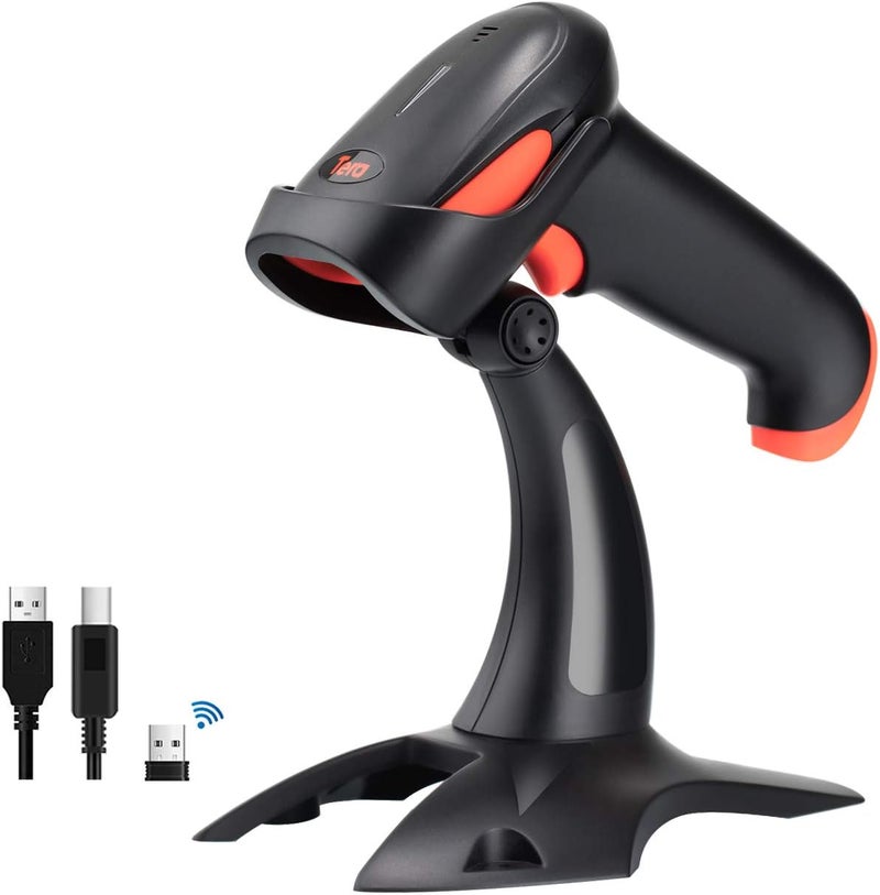 Tera Wireless 2D QR Barcode Scanner with Stand, 3 in 1 Compatible with Bluetooth & 2.4GHz Wireless & USB Wired Barcode Reader Handheld Bar Code Reader HW0001 - Image 1