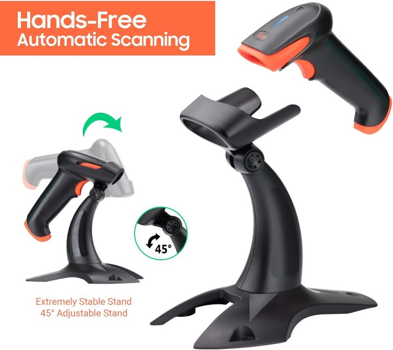 Tera Wireless 2D QR Barcode Scanner with Stand, 3 in 1 Compatible with Bluetooth & 2.4GHz Wireless & USB Wired Barcode Reader Handheld Bar Code Reader HW0001 - Image 3
