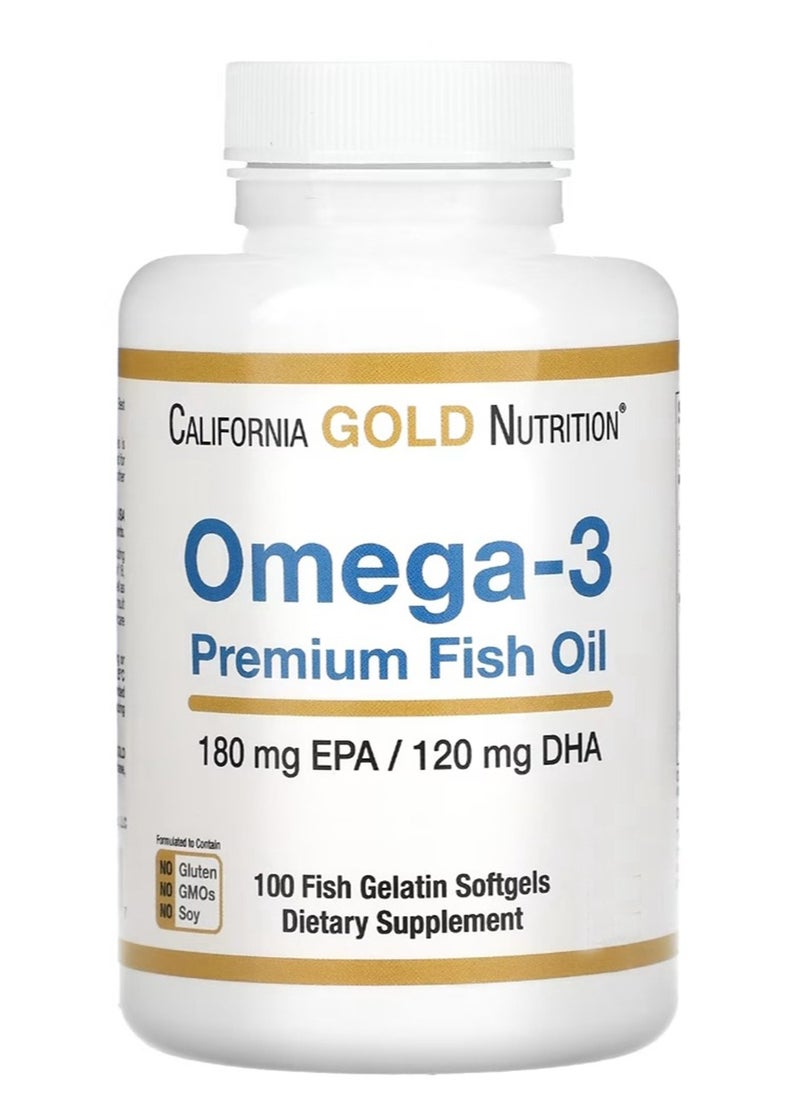 California Gold Nutrition Premium Omega 3 Fish Oil 100 Fish Gelatin Softgels  - Image 1