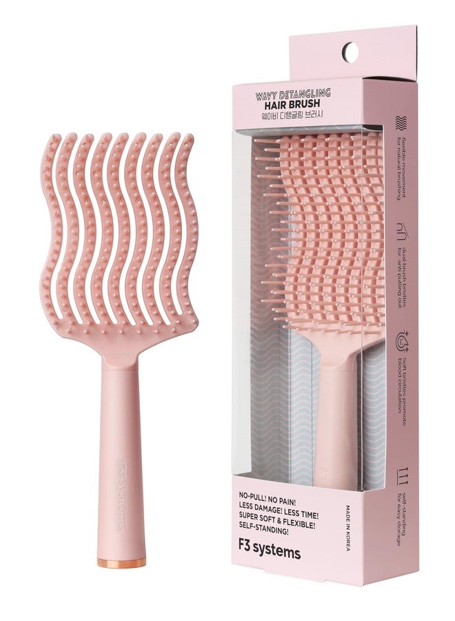 F3 Systems, Wavy Detangling Brush(Soft Bristles), Detangler Comb with Flexible Bristles, Remove Knots and Tangle, Scalp Massage, Wet & Dry Hair, Detangling Brush for Adult and Kids Hair, - Image 1