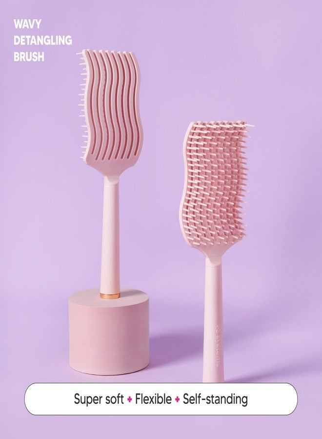 F3 Systems, Wavy Detangling Brush(Soft Bristles), Detangler Comb with Flexible Bristles, Remove Knots and Tangle, Scalp Massage, Wet & Dry Hair, Detangling Brush for Adult and Kids Hair, - Image 2
