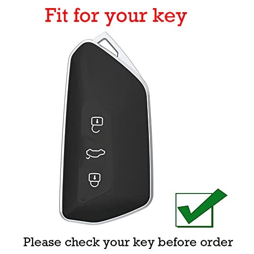 KUNIO Smart Car Key Fob Cover Case Fit for VW ID.4 ID.3 MK8 Golf GTI 2025 Seat Leon MK4 Skoda Octavia 2024 Zinc Alloy and PU Leather Key Holder 3 Button Key Chain Car Accessories Black-Long Keychain - Image 2