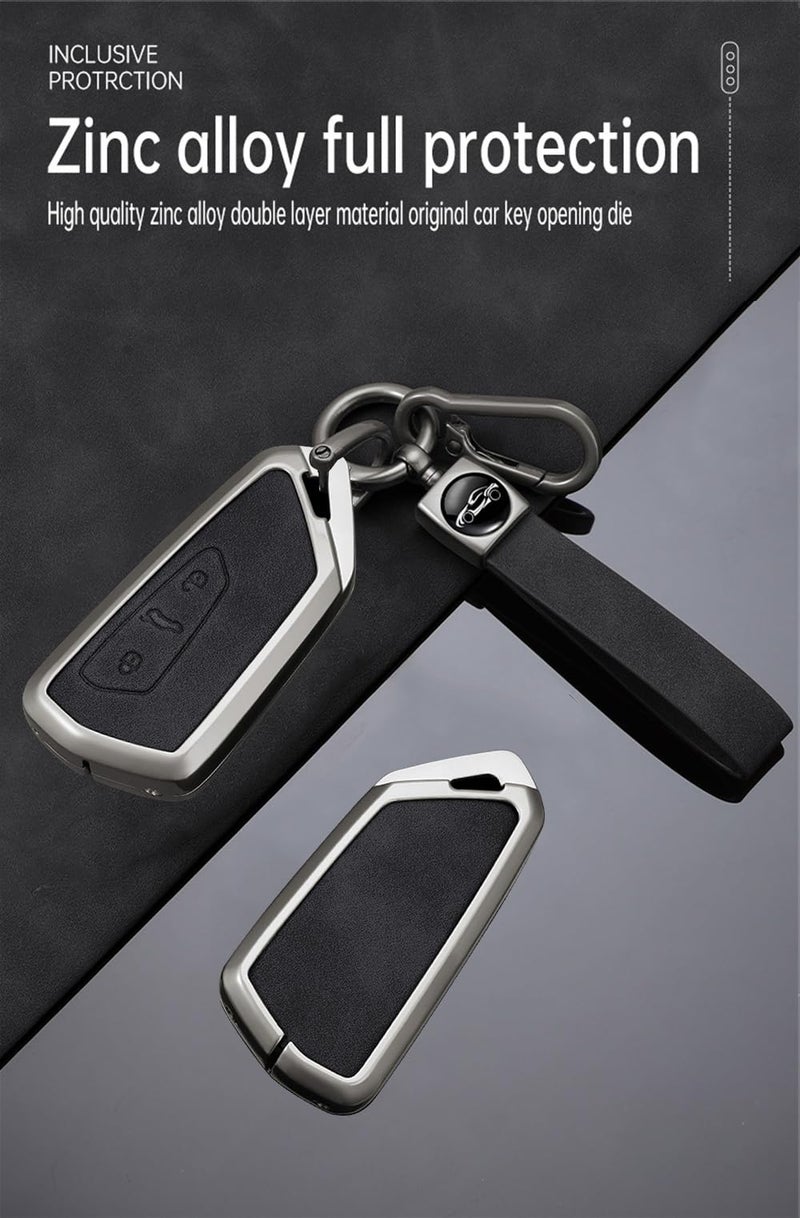 KUNIO Smart Car Key Fob Cover Case Fit for VW ID.4 ID.3 MK8 Golf GTI 2025 Seat Leon MK4 Skoda Octavia 2024 Zinc Alloy and PU Leather Key Holder 3 Button Key Chain Car Accessories Black-Long Keychain - Image 4