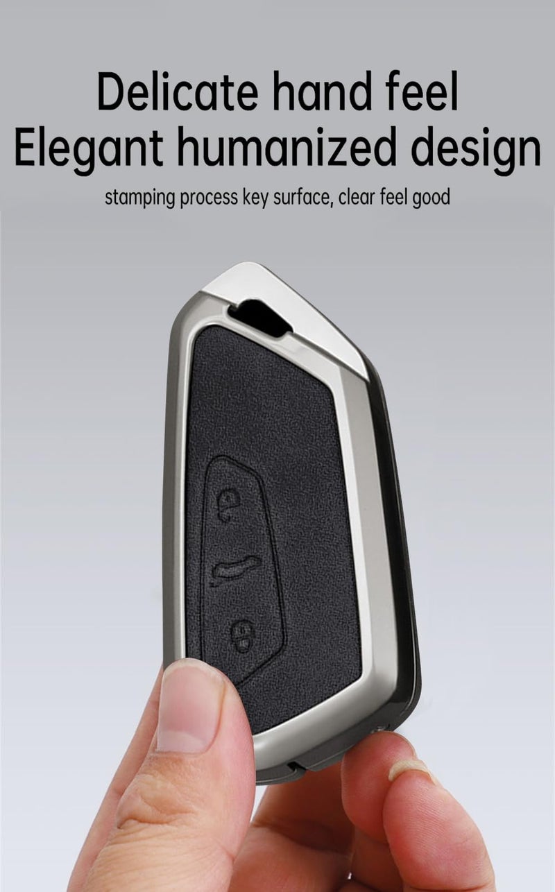 KUNIO Smart Car Key Fob Cover Case Fit for VW ID.4 ID.3 MK8 Golf GTI 2025 Seat Leon MK4 Skoda Octavia 2024 Zinc Alloy and PU Leather Key Holder 3 Button Key Chain Car Accessories Black-Long Keychain - Image 5