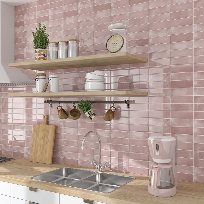 CHIHUT 6 Sheets Pink Backsplash Tile for Kitchen Peel and Stick Backsplash Tile Sticker 12''x12'' Waterproof Self Adhesive Back Splash Stick on Tiles 3D Subway Wall Tiles for RV Fireplace Stairs - Image 4
