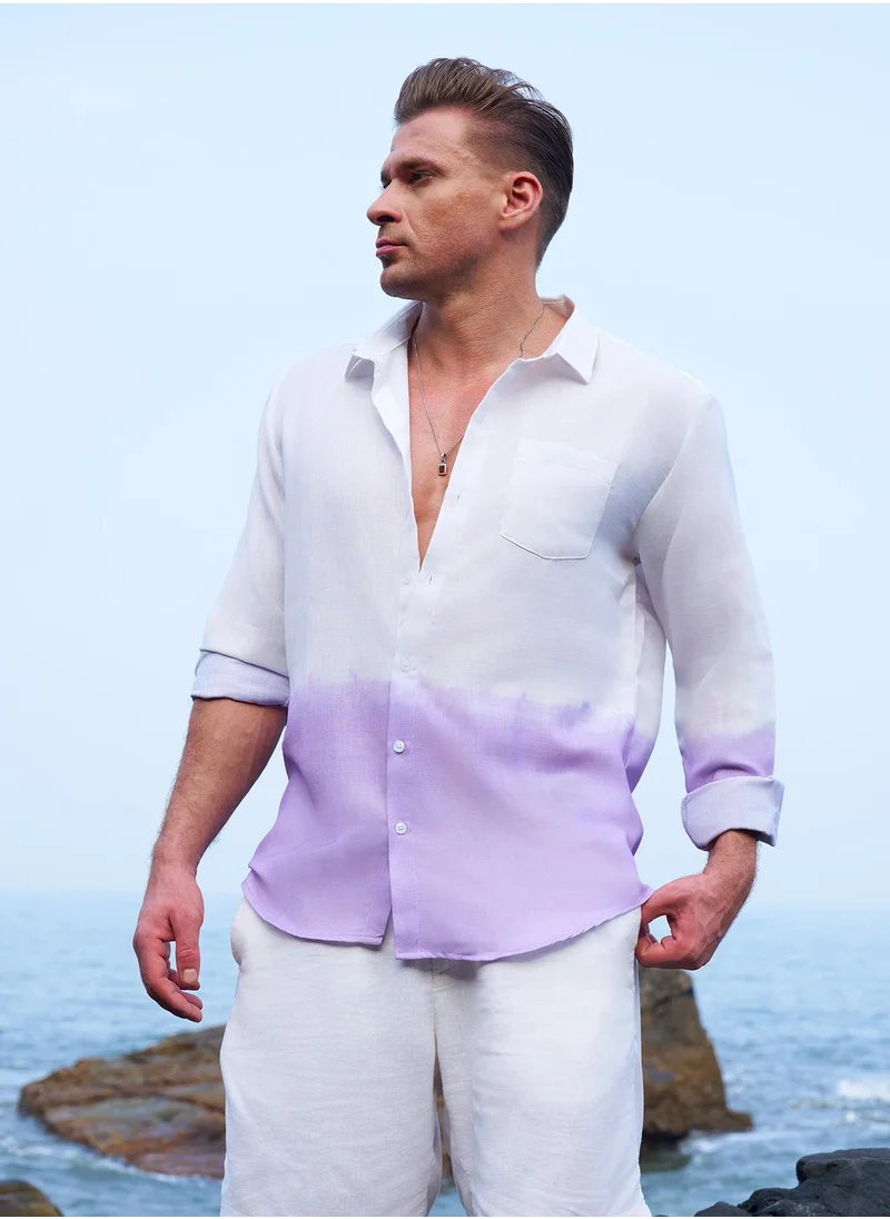 كامبوس سوترا Campus Sutra Men's Lilac Ombre-Plunge Regular Shirt For Casual Wear | Spread Collar | Long Cuffed Sleeves | Button Closure | Shirt Crafted With Comfort Fit For Everyday Wear