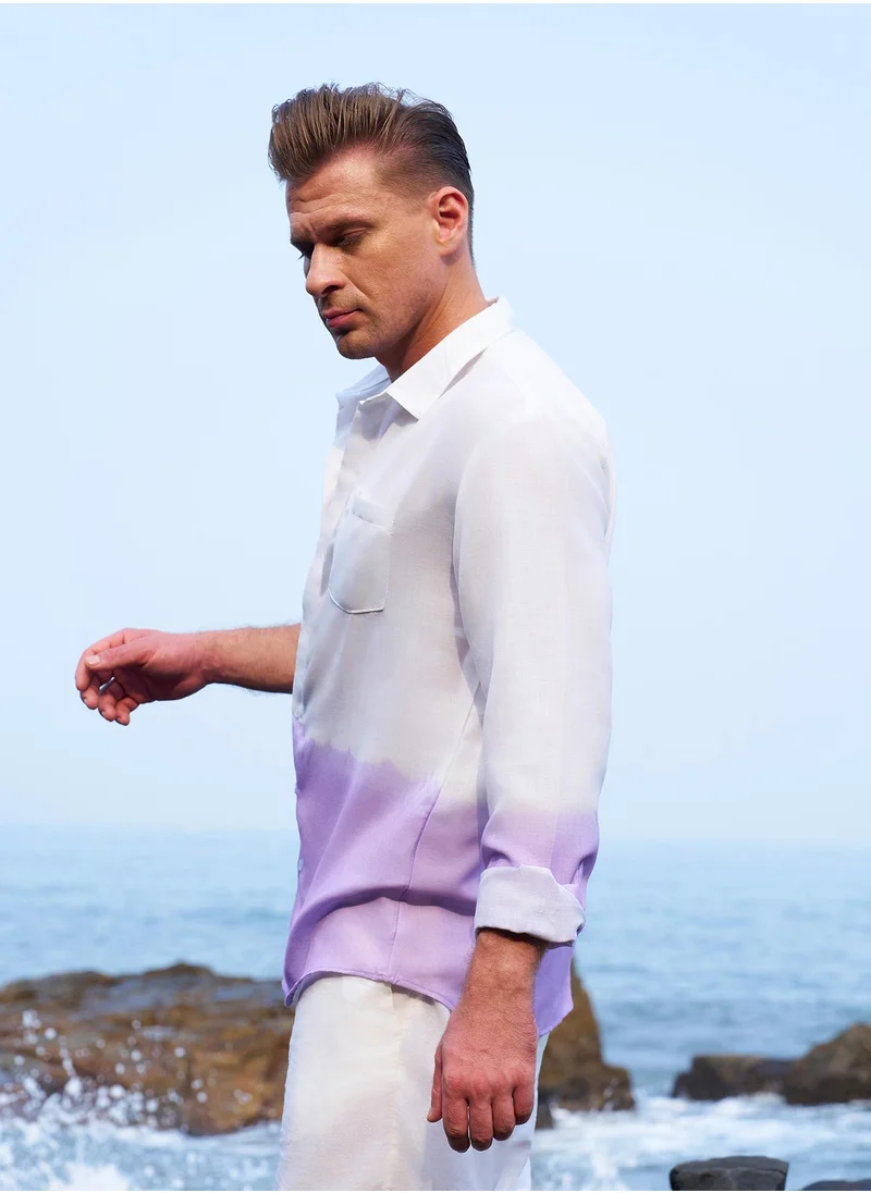 كامبوس سوترا Campus Sutra Men's Lilac Ombre-Plunge Regular Shirt For Casual Wear | Spread Collar | Long Cuffed Sleeves | Button Closure | Shirt Crafted With Comfort Fit For Everyday Wear