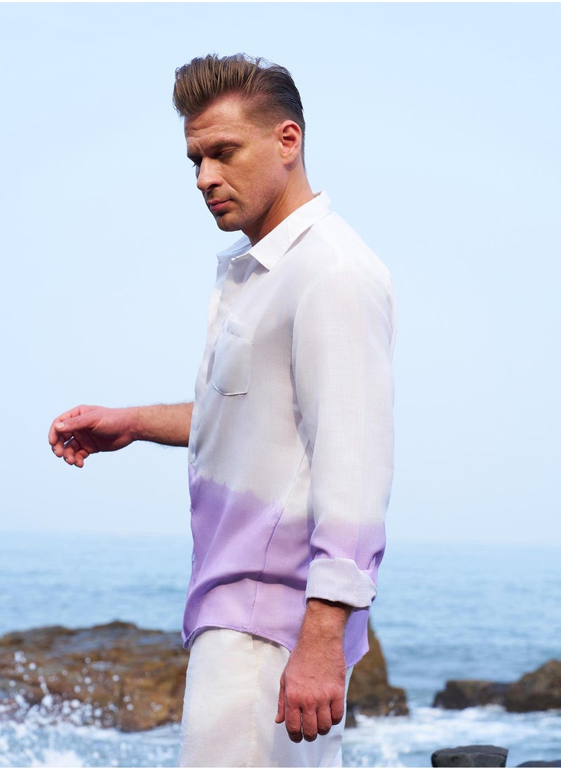 Campus Sutra Campus Sutra Men's Lilac Ombre-Plunge Regular Shirt For Casual Wear | Spread Collar | Long Cuffed Sleeves | Button Closure | Shirt Crafted With Comfort Fit For Everyday Wear  - Image 1