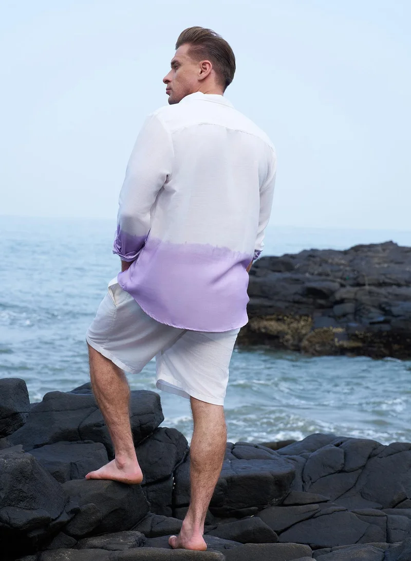 Campus Sutra Campus Sutra Men's Lilac Ombre-Plunge Regular Shirt For Casual Wear | Spread Collar | Long Cuffed Sleeves | Button Closure | Shirt Crafted With Comfort Fit For Everyday Wear
