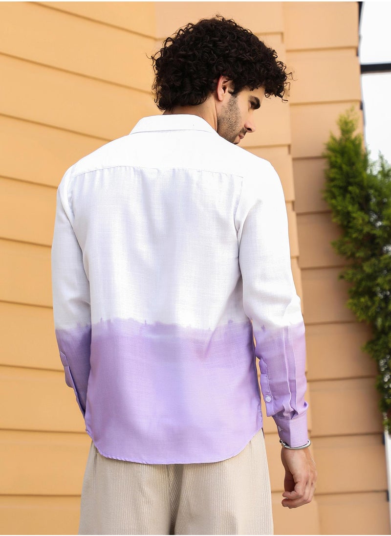 Campus Sutra Campus Sutra Men's Lilac Ombre-Plunge Regular Shirt For Casual Wear | Spread Collar | Long Cuffed Sleeves | Button Closure | Shirt Crafted With Comfort Fit For Everyday Wear  - Image 5