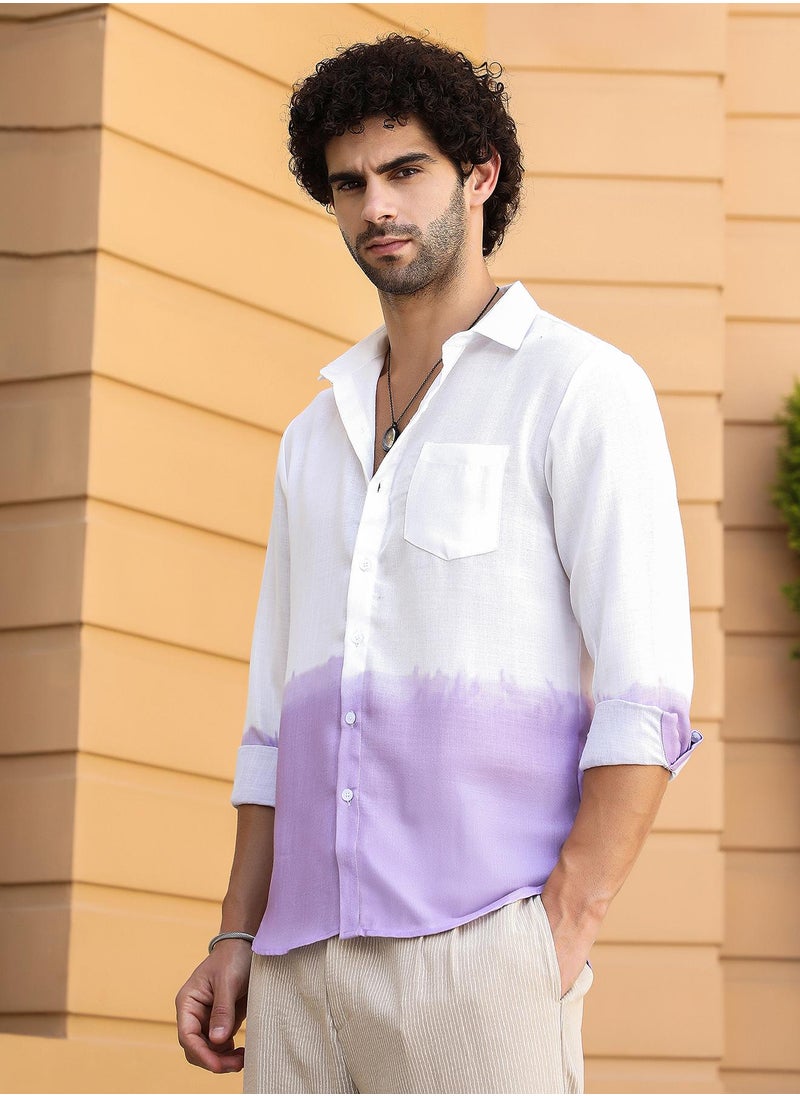 Campus Sutra Campus Sutra Men's Lilac Ombre-Plunge Regular Shirt For Casual Wear | Spread Collar | Long Cuffed Sleeves | Button Closure | Shirt Crafted With Comfort Fit For Everyday Wear  - Image 3
