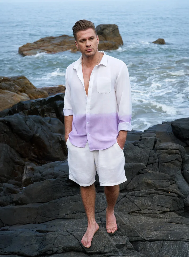Campus Sutra Campus Sutra Men's Lilac Ombre-Plunge Regular Shirt For Casual Wear | Spread Collar | Long Cuffed Sleeves | Button Closure | Shirt Crafted With Comfort Fit For Everyday Wear