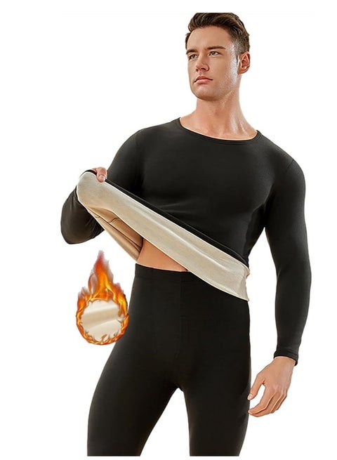 طقم ملابس داخلية حرارية للرجال، طقم ملابس داخلية طويلة مبطنة بالصوف فائق النعومة للطقس البارد، ملابس داخلية حرارية للرجال، طقم بيجامة بأكمام طويلة وجزء سفلي XL