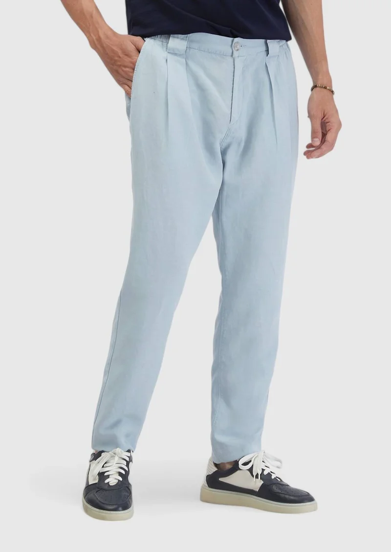 RAMSEY Light Blue Weaving Jogging Fit Casual Cotton Blended Trousers