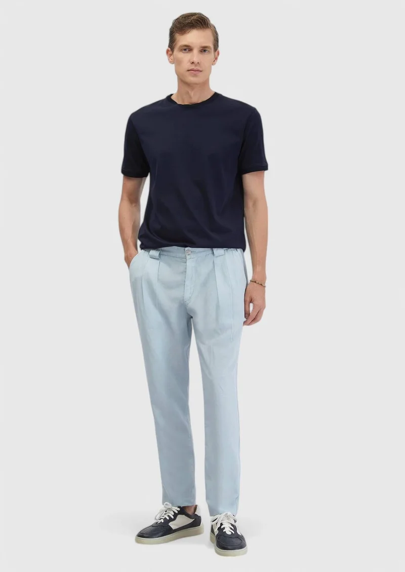 RAMSEY Light Blue Weaving Jogging Fit Casual Cotton Blended Trousers