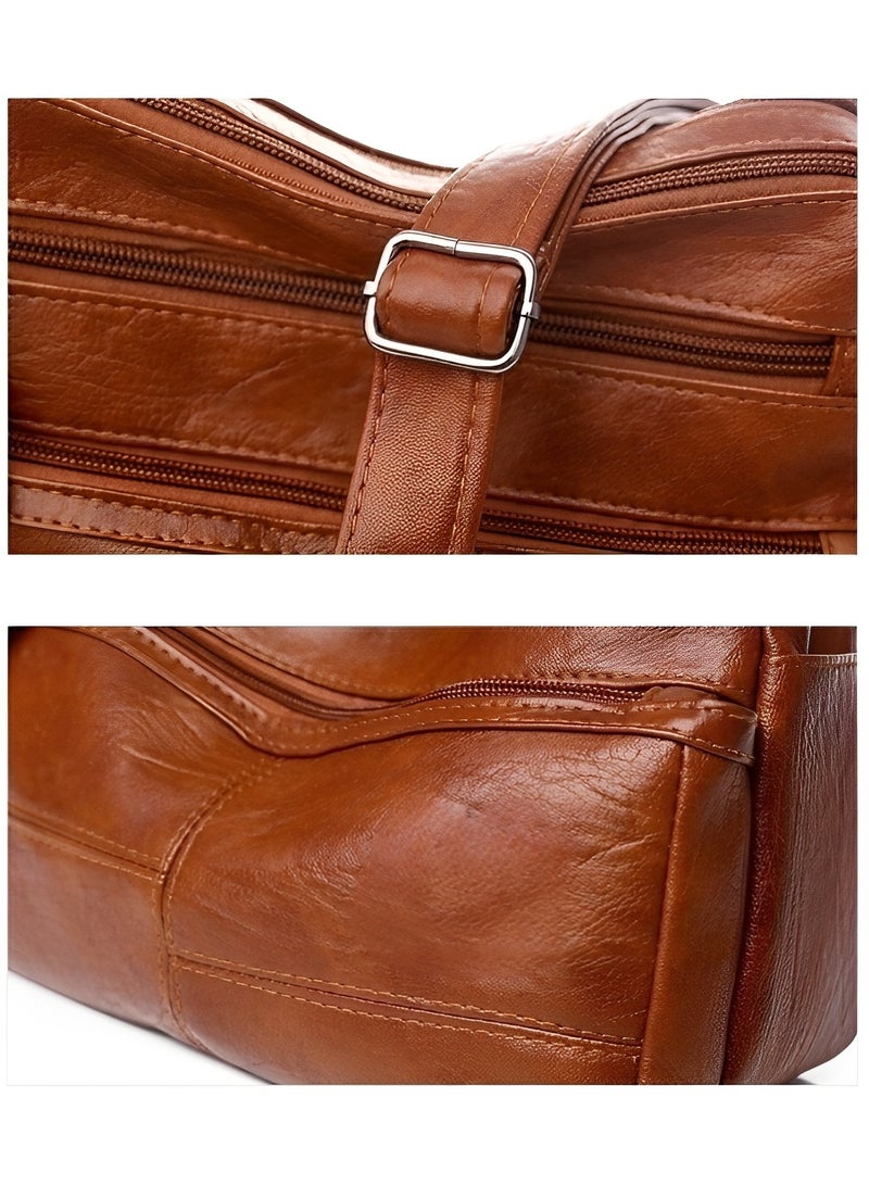 REOCLE Women's Shoulder Bag Soft PU Leather Crossbody Bag with Multi Pocket Lightweight Travel Top-Handle Handbag Purse  - Image 5