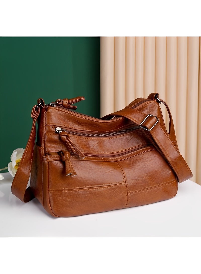 REOCLE Women's Shoulder Bag Soft PU Leather Crossbody Bag with Multi Pocket Lightweight Travel Top-Handle Handbag Purse  - Image 2