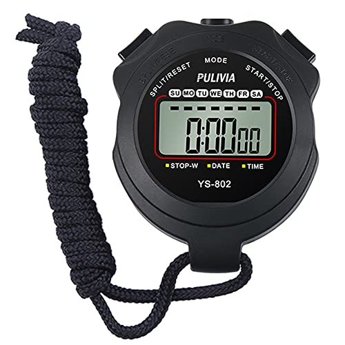 PULIVIA Sports Stopwatch Timer, Single Lap Split Digital Stop Watch for Sports Kids Coaches Swimming Running, Black - Image 1