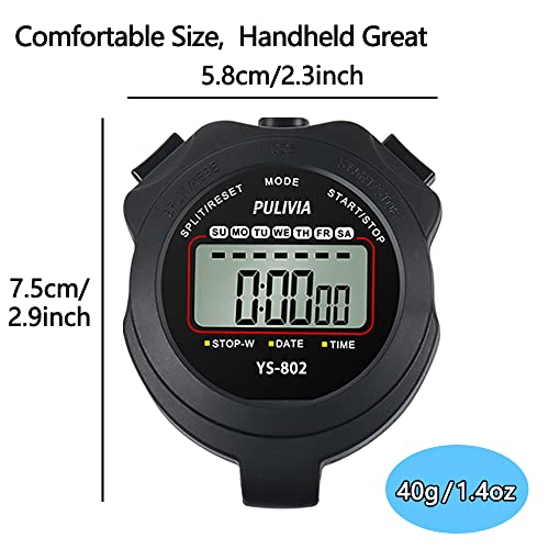PULIVIA Sports Stopwatch Timer, Single Lap Split Digital Stop Watch for Sports Kids Coaches Swimming Running, Black - Image 4