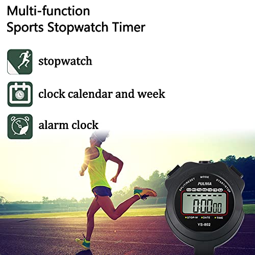 PULIVIA Sports Stopwatch Timer, Single Lap Split Digital Stop Watch for Sports Kids Coaches Swimming Running, Black - Image 2