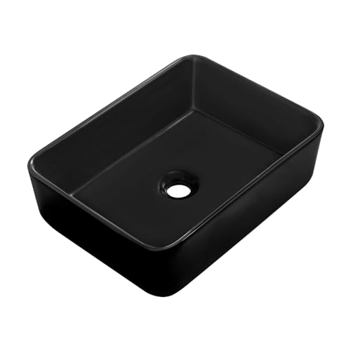 KARAMAG Black Vessel Sink,Rectangle 19"x15" Bathroom Sink Above Counter Porcelain Ceramic Small Sink Bowl Ceramic Vessel Sinks for Bathrooms - Image 2