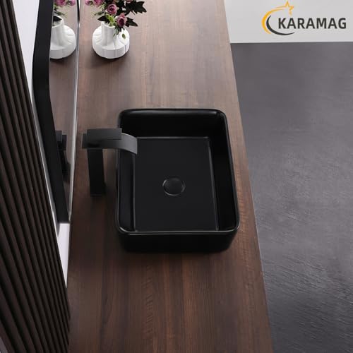 KARAMAG Black Vessel Sink,Rectangle 19"x15" Bathroom Sink Above Counter Porcelain Ceramic Small Sink Bowl Ceramic Vessel Sinks for Bathrooms - Image 5
