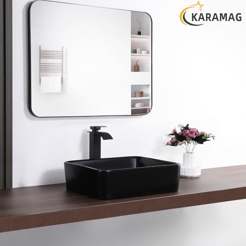 KARAMAG Black Vessel Sink,Rectangle 19"x15" Bathroom Sink Above Counter Porcelain Ceramic Small Sink Bowl Ceramic Vessel Sinks for Bathrooms - Image 4