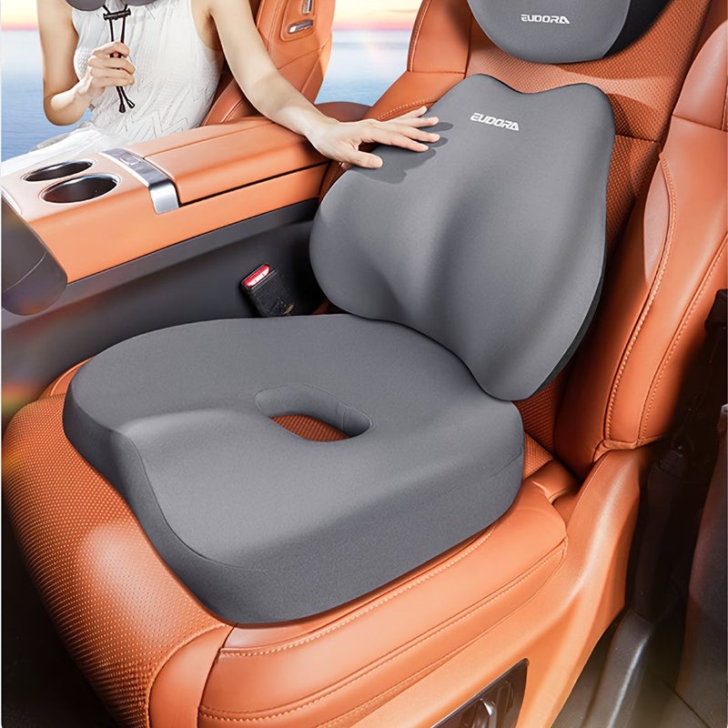 Grey Car Seat Cushion And Back Cushion Set Memory Foam Ergonomic Design Universal For Cars SUVs Trucks Soft Resilient Enhanced Driving Comfort - Image 2