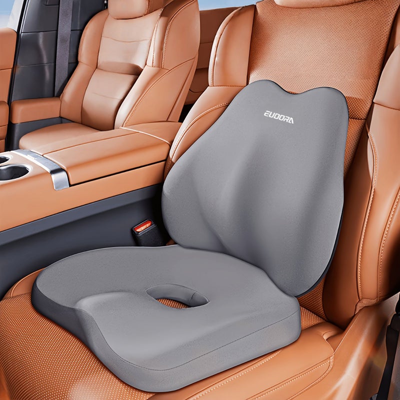 Grey Car Seat Cushion And Back Cushion Set Memory Foam Ergonomic Design Universal For Cars SUVs Trucks Soft Resilient Enhanced Driving Comfort - Image 3