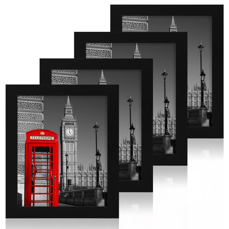 iRahmen 8x10 Picture Frame Set of 4 with HD Glass  Black Picture Frame  8 x 10 Wood Rustic Picture Frames for Horizontal or Vertical Table Top and Wall Mounting - Image 1