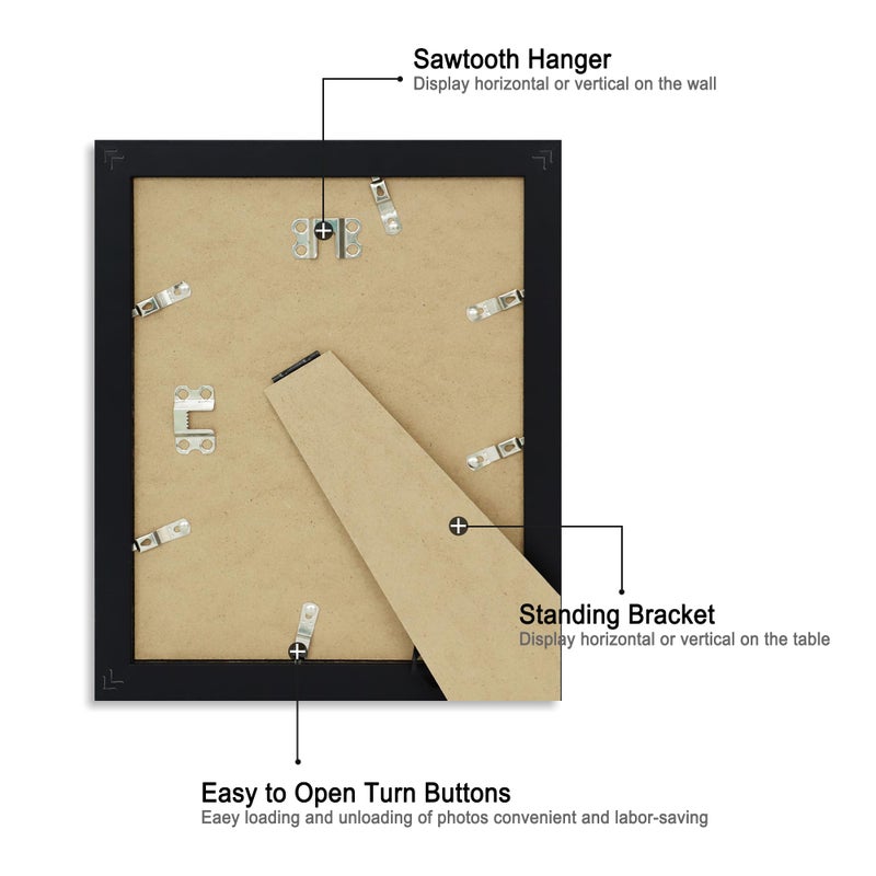iRahmen 8x10 Picture Frame Set of 4 with HD Glass  Black Picture Frame  8 x 10 Wood Rustic Picture Frames for Horizontal or Vertical Table Top and Wall Mounting - Image 3