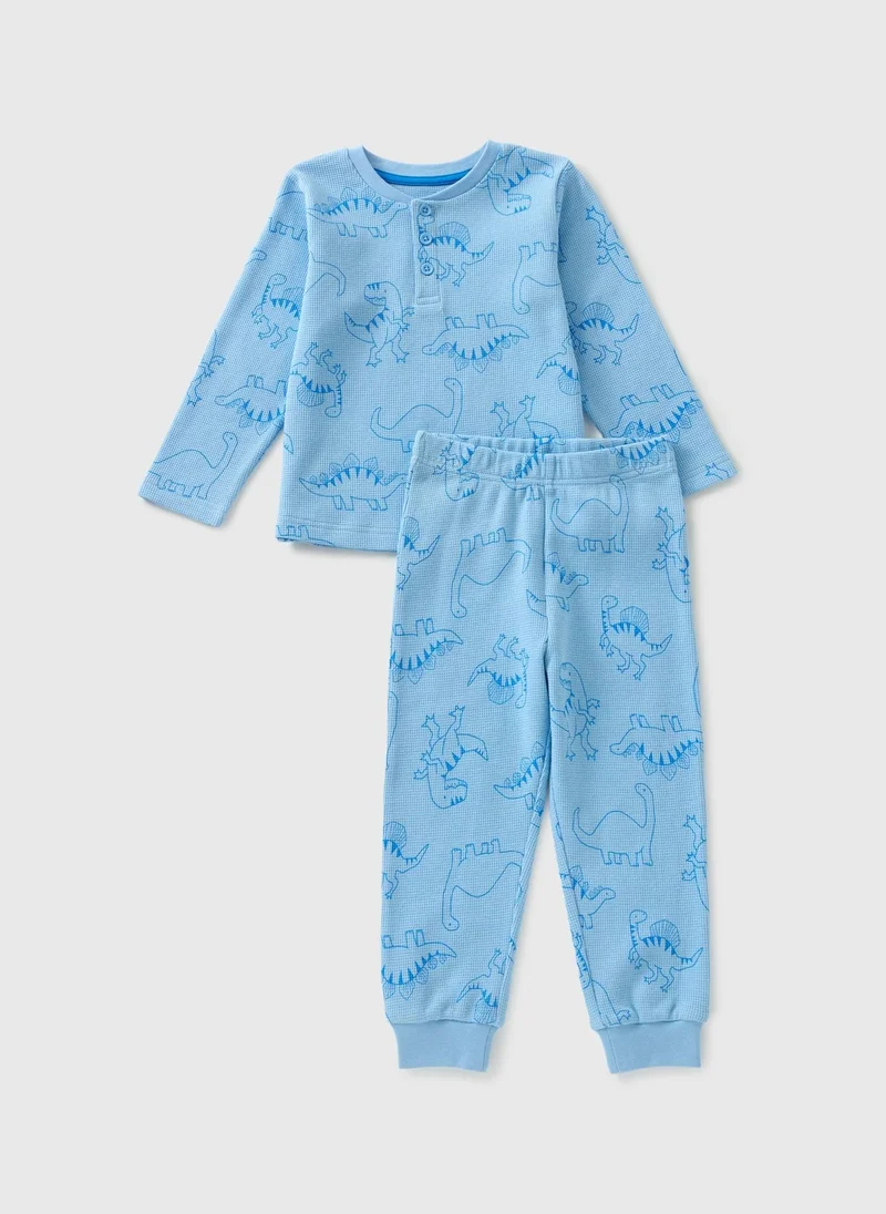 Matalan Boys Blue Dino Waffle Pyjama Set
