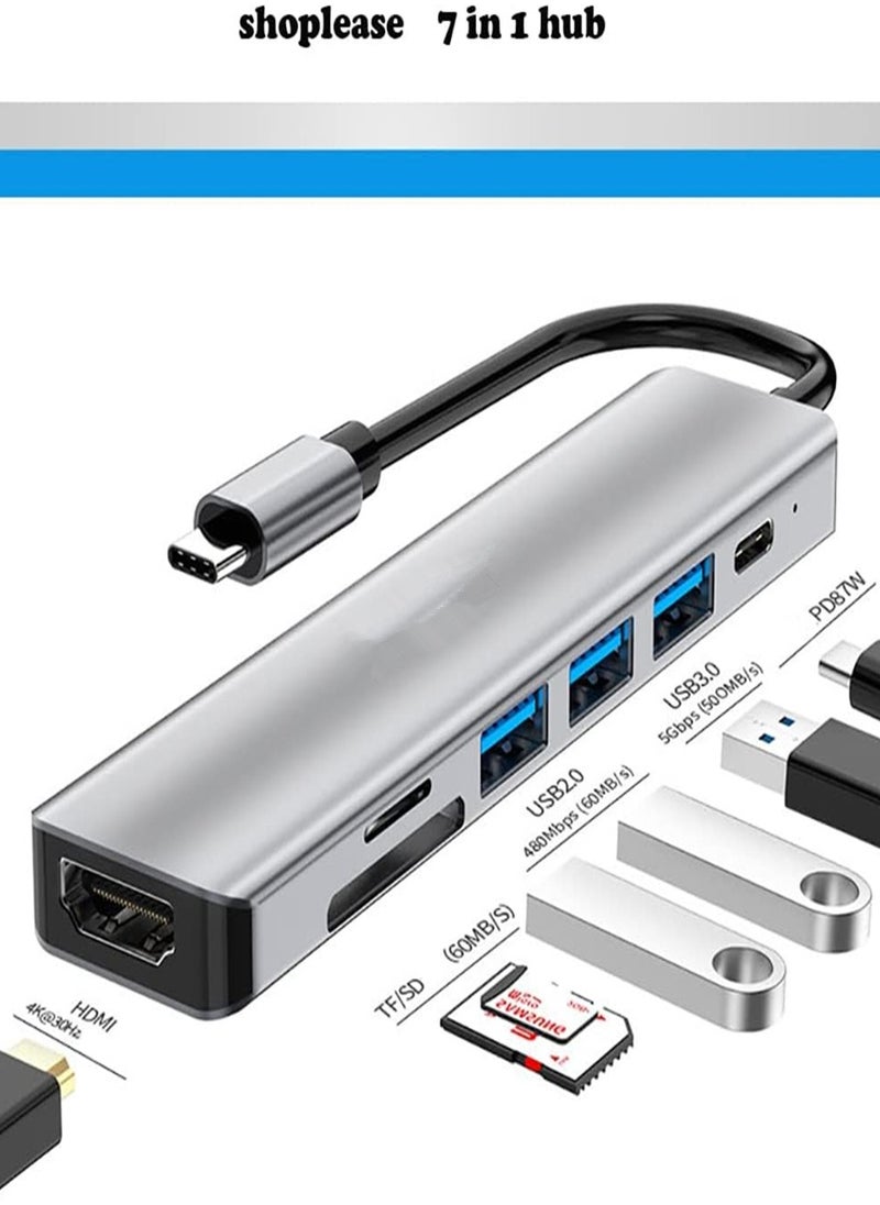 Generic - USB Hub with 100W PD Port,7-in-1 Type C Hub with 4K HDMI Adapter, 1 USB 3.0 Ports  2USB 2.0 Ports   , SD/TF Card Reader, USB C Multiport Docking Station for MacBook Pro, Chromebook, XPS, and USB C devices - Image 1