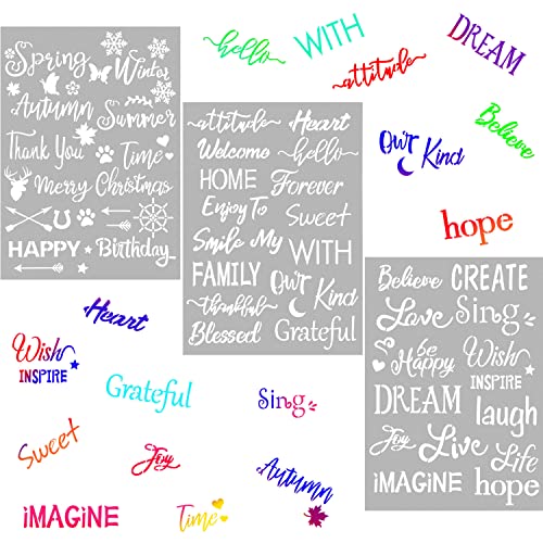 Zonon 3 Pieces Plastic Painting Stencils Inspirational Word Stencils 8 x 11 Inch Reusable Stencils Template for Painting on Wood, Fabric, Paper, Wall DIY Drawing Craft - Image 1