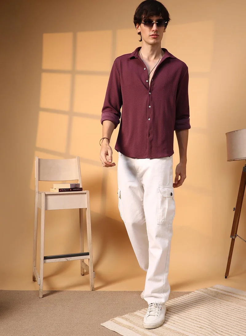 CAHOOT  Men's Burgundy Red Rope-Textured Shirt for Men | Best Price UAE