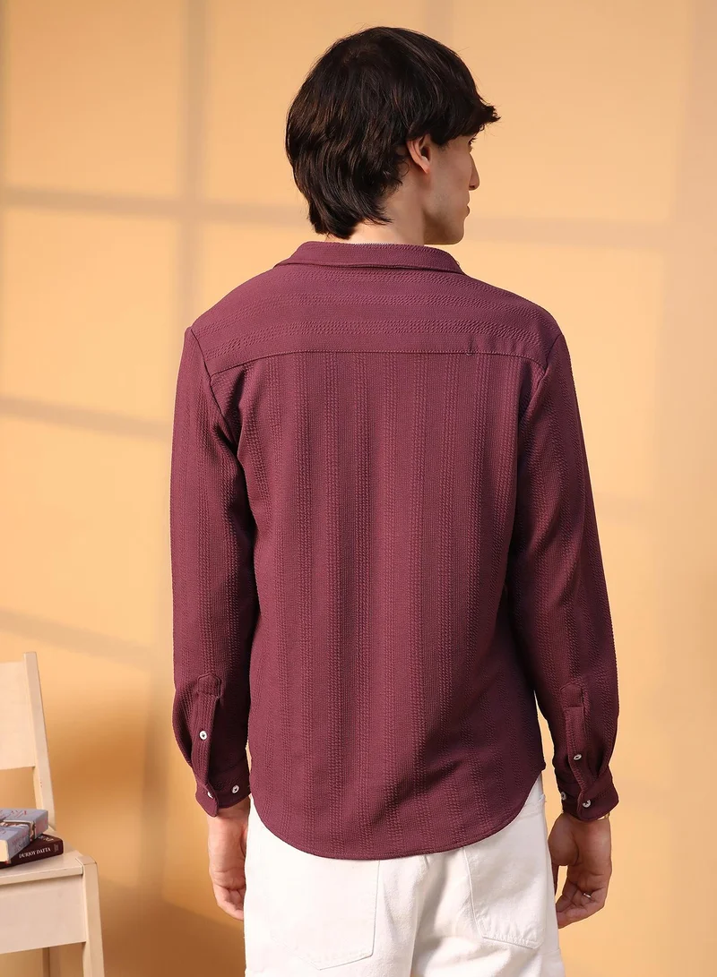 CAHOOT  Men's Burgundy Red Rope-Textured Shirt for Men | Best Price UAE