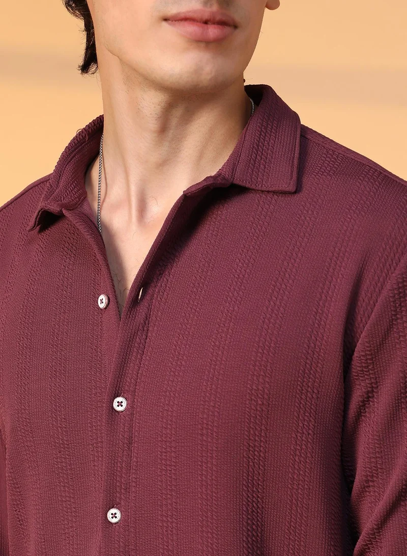 CAHOOT  Men's Burgundy Red Rope-Textured Shirt for Men | Best Price UAE