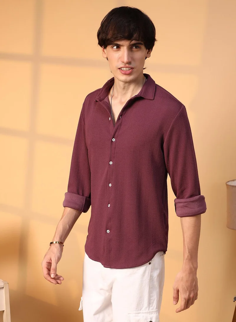 CAHOOT  Men's Burgundy Red Rope-Textured Shirt for Men | Best Price UAE