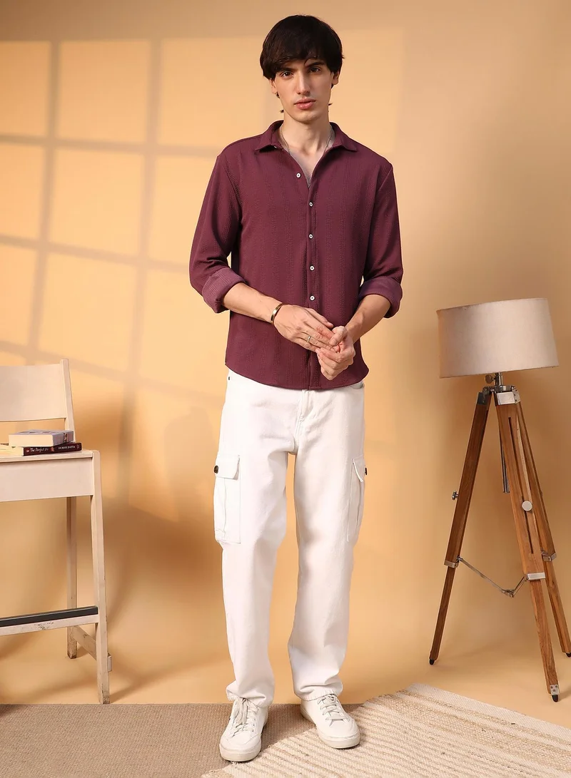 CAHOOT  Men's Burgundy Red Rope-Textured Shirt for Men | Best Price UAE