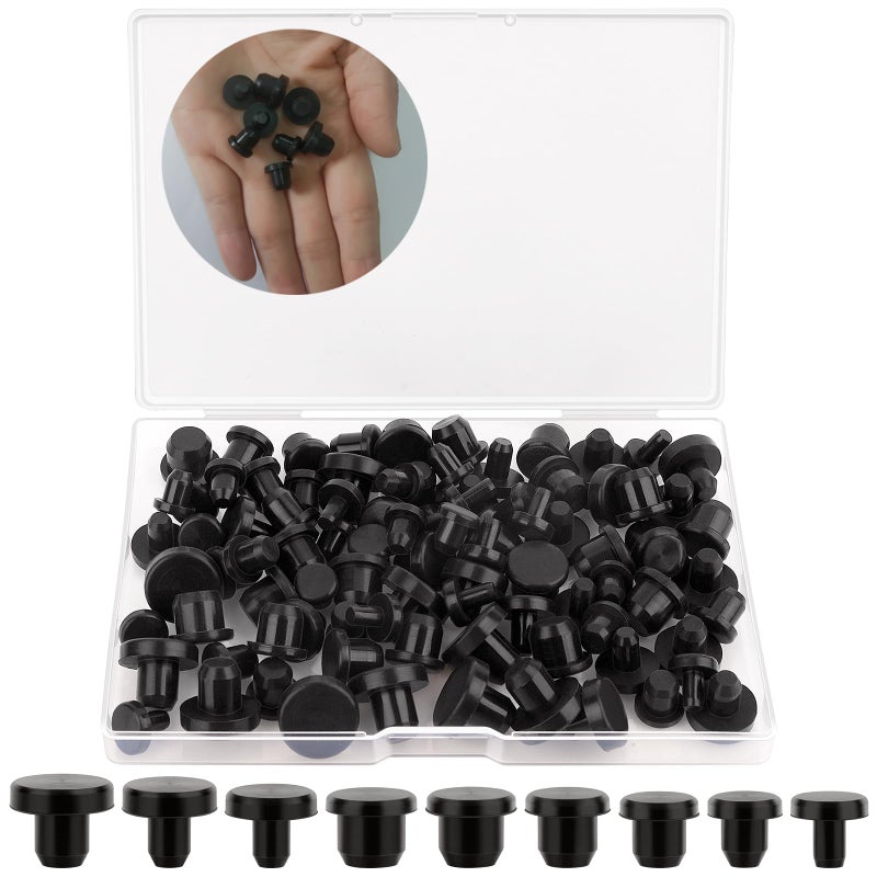 Ofiswadi 90 Pcs Silicone Rubber Hole Plugs - Assorted Sizes 4-9.5mm, Durable Round Rubber Stopper Plugs for Holes, Waterproof Black Silicone Plugs Set for Bottles, Pipes, and Test Tubes (90) - Image 1
